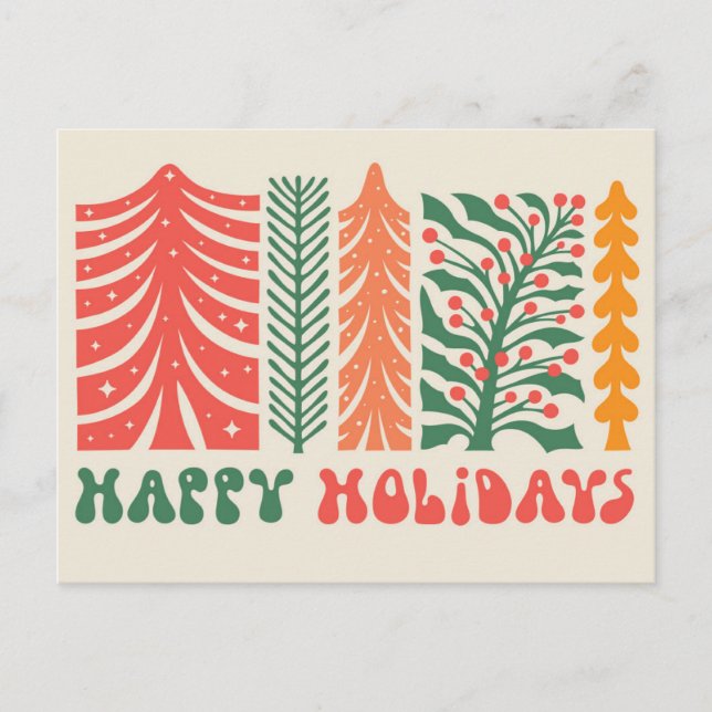 Cartes Pour Fêtes Annuelles Forêt festive rétro (Devant)