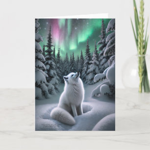 Cartes Pour Fêtes Annuelles Forêt hivernale de Fox arctique Aurora Borealis
