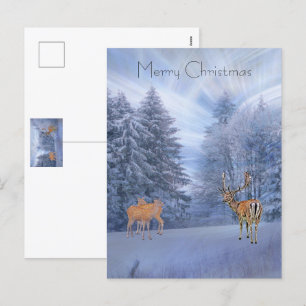 Cartes Pour Fêtes Annuelles Forêt hivernale magique avec cerf, Noël vacances