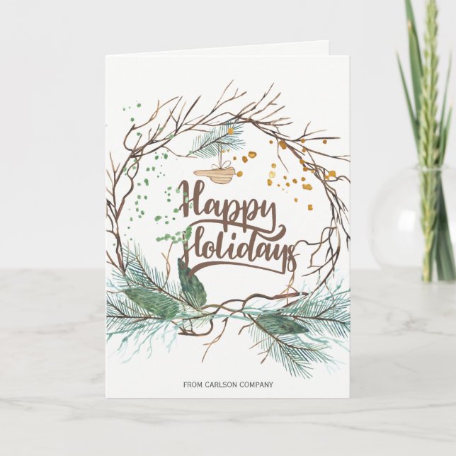 Cartes Pour Fêtes Annuelles Forêt hivernale moderne branches séchées pin entre (Devant)