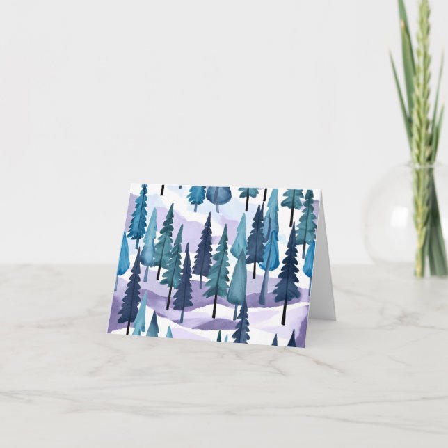 Cartes Pour Fêtes Annuelles Forêt hivernale neige | Aquarelle de Noël pourpre (Devant)
