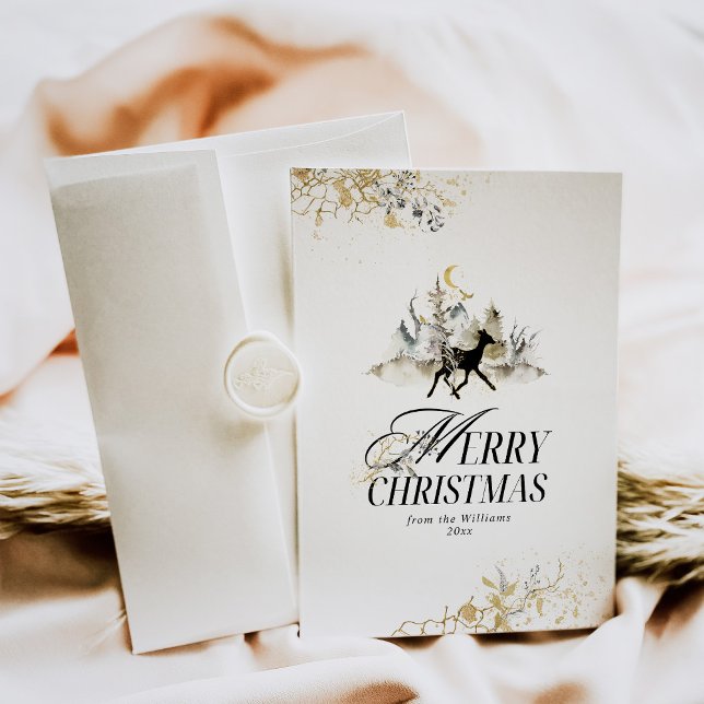 Cartes Pour Fêtes Annuelles Forêt Magique Noire Et Or Photo Noël (Créateur téléchargé)