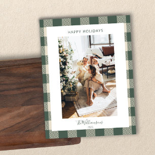 Cartes Pour Fêtes Annuelles Forêt moderne Vert Plaid Rustique Photo Noël