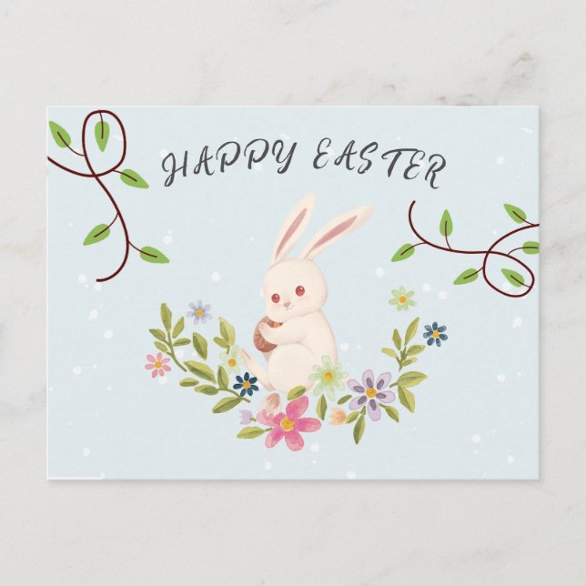 Cartes Pour Fêtes Annuelles Forêt rose pâle Petit Lapin Joyeux Pâques (Devant)