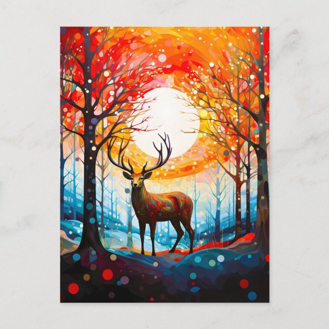 Cartes Pour Fêtes Annuelles Forêt sauvage contemporaine Cerf (Devant)