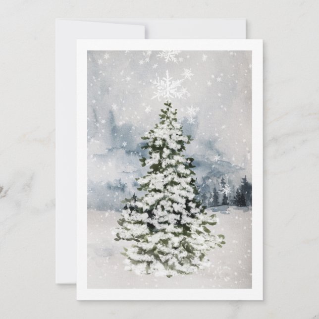 Cartes Pour Fêtes Annuelles Forêt Scénique Moderne Sapin de Noël enneigé (Devant)