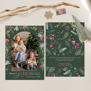 Cartes Pour Fêtes Annuelles Forêt Vert rose Botanique Feuillage Arc 1 Photo