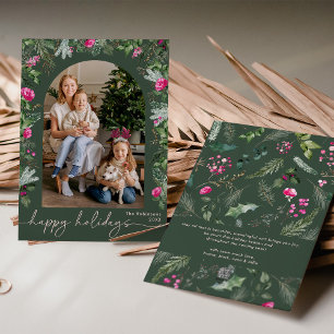 Cartes Pour Fêtes Annuelles Forêt vert rose Botanique Foliage Arc Photo