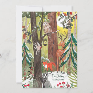 Cartes Pour Fêtes Annuelles Forêt verte avec animaux des bois photo de Noël