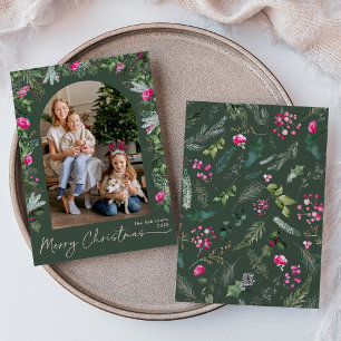 Cartes Pour Fêtes Annuelles Forêt verte et rose vif Arc botanique 1 Photo