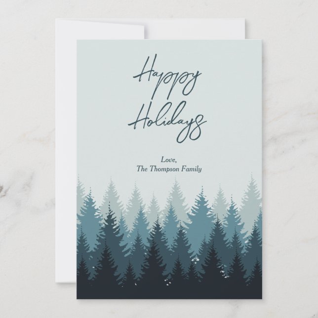 Cartes Pour Fêtes Annuelles Forêts Arbres Sage Vert Paysage Joyeux Vacances (Devant)