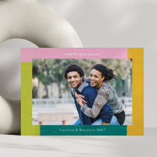 Cartes Pour Fêtes Annuelles Formes colorées uniques Photo rose Turquoise vert