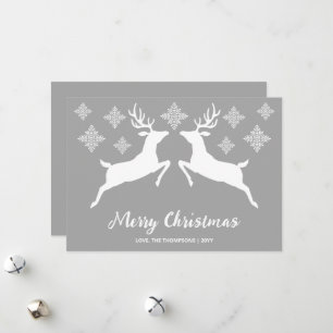 Cartes Pour Fêtes Annuelles Formes de cerf blanc sur fond gris avec flocons de
