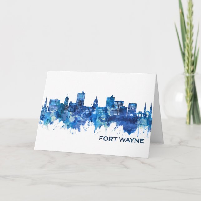 Cartes Pour Fêtes Annuelles Fort Wayne Indiana Skyline Blue (Devant)