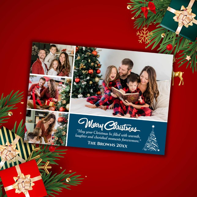 Cartes Pour Fêtes Annuelles Four photo collage modern cute blue Christmas  (Front )