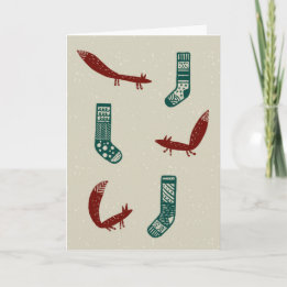 Cartes Pour Fêtes Annuelles Fox and Tree Christmas Card: Snow