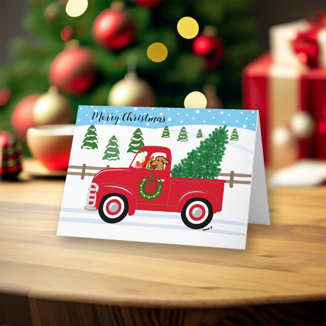 Cartes Pour Fêtes Annuelles Fox Red Labrador Red Truck Noël (Fox Red Labrador and Vintage Red Truck Design Christmas Cards for Fox Red Labrador Owners. )