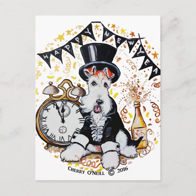 Cartes Pour Fêtes Annuelles Fox Terrier Bonne année (Devant)