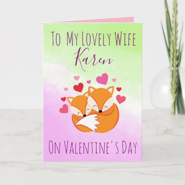 Cartes Pour Fêtes Annuelles Foxy Pink and Green Valentine's Day pour elle (Devant)