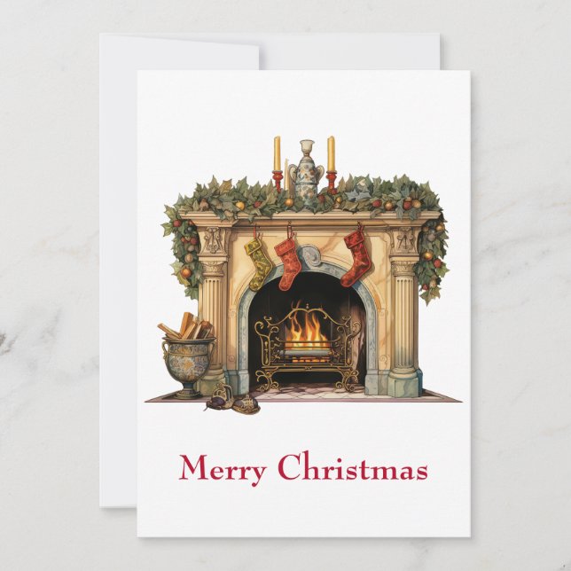 Cartes Pour Fêtes Annuelles Foyer victorien cosy Noël (Devant)