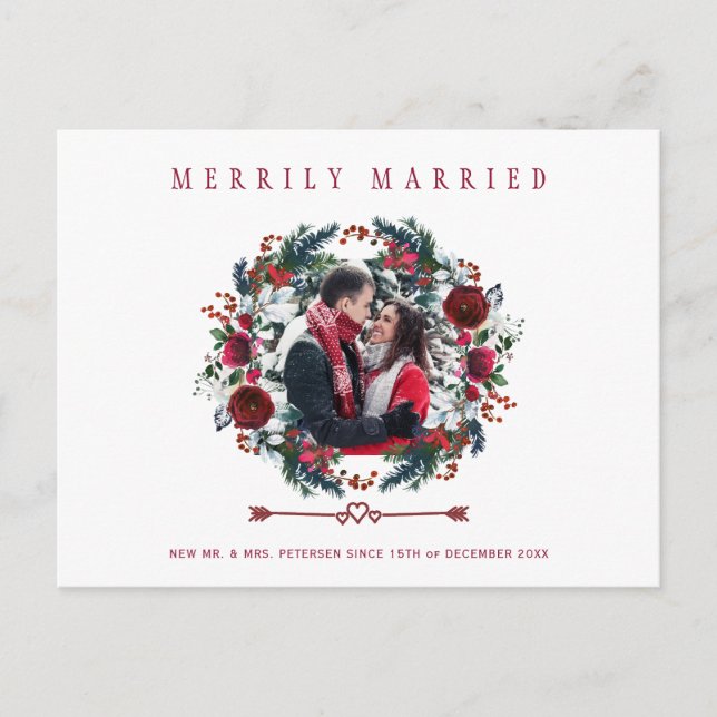 Cartes Pour Fêtes Annuelles Foyers jeunes Floral Merrily Marié photo Noël (Devant)