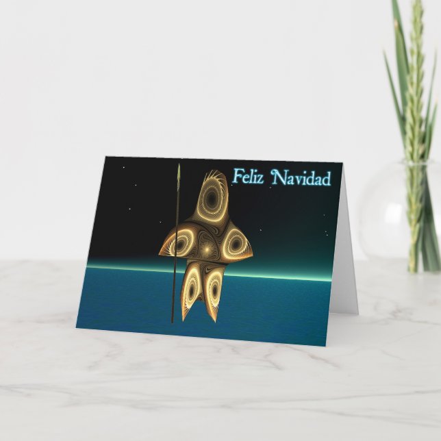 Cartes Pour Fêtes Annuelles Fractal Inuit Hunter - Feliz Navidad (Devant)