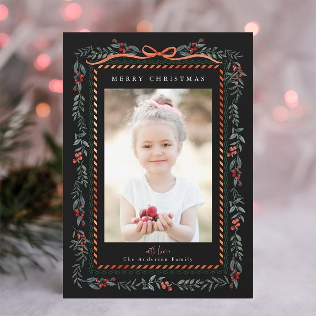 Cartes Pour Fêtes Annuelles Framboise rouge Framboise Black Christmas Photo (Créateur téléchargé)