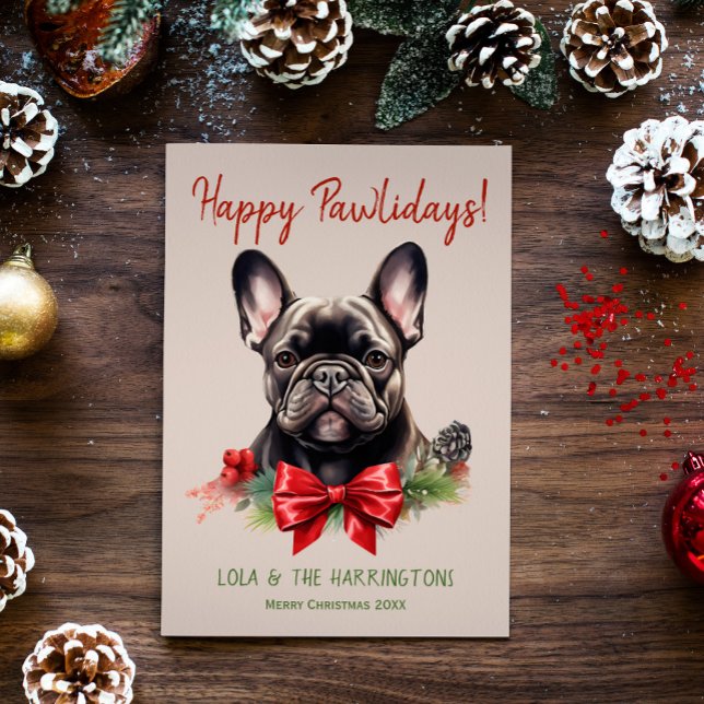 Cartes Pour Fêtes Annuelles French Buldog Frenchie Dog Christmas Pawlidays (Créateur téléchargé)