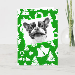 Cartes Pour Fêtes Annuelles French Bulldog chiot sapin de Noël cloches couronn