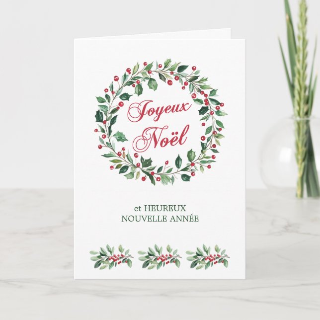 Cartes Pour Fêtes Annuelles French Christmas Greenery Feuille Red Berries (Devant)
