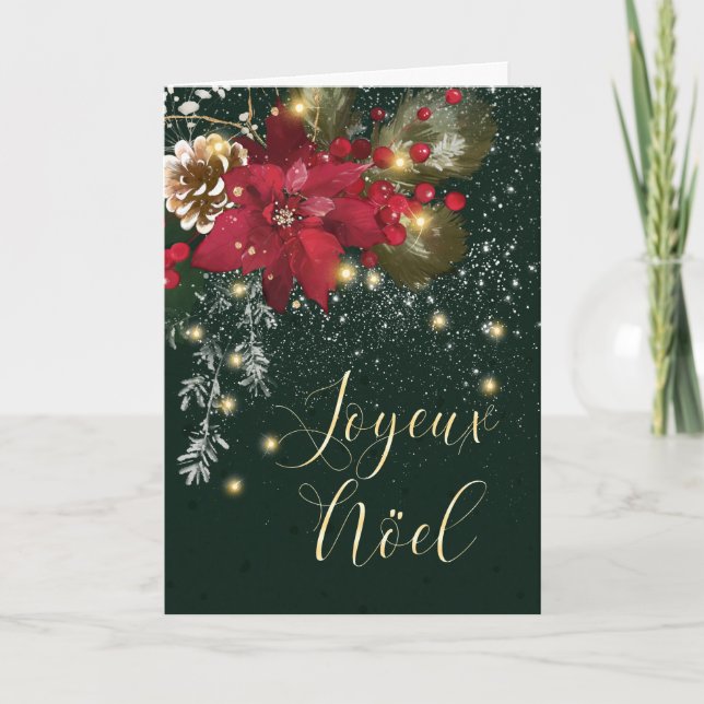 Cartes Pour Fêtes Annuelles French Christmas Poinsettia Pine Holly Garland (Devant)