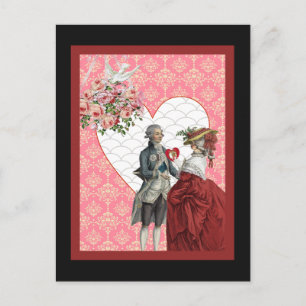 Cartes Pour Fêtes Annuelles French Rococo Couple and Pink Damask Valentine