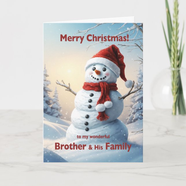 Cartes Pour Fêtes Annuelles Frère et sa famille Snowman de Noël (Devant)
