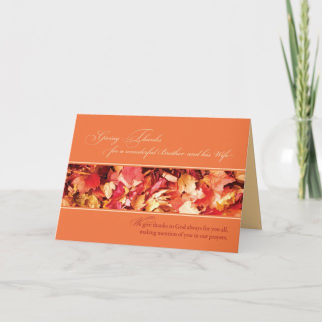 Cartes Pour Fêtes Annuelles Frère et sa femme Thanksgiving Religieux, quitter (Devant)