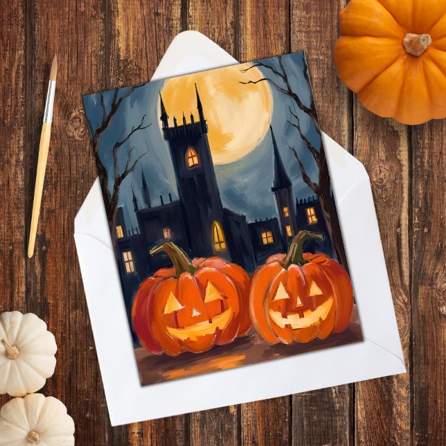 Cartes Pour Fêtes Annuelles Fright Jack-O-Lantern | Halloween Éffrayant peint (Créateur téléchargé)