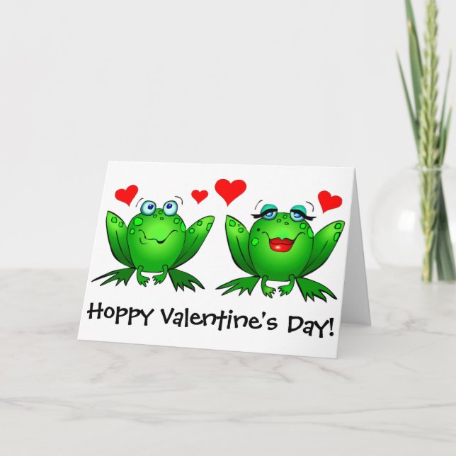 Cartes Pour Fêtes Annuelles Frogs Hoppy Valentines Day Funny Mignons Coeurs ro (Devant)