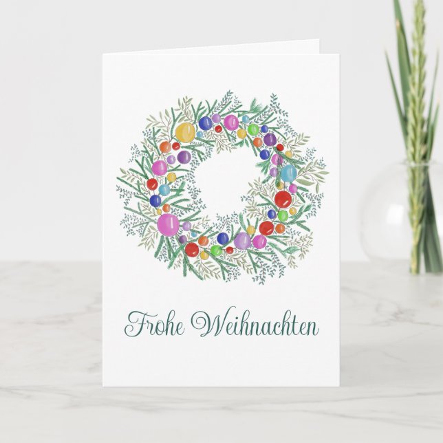 Cartes Pour Fêtes Annuelles Frohe Weihnachten, couronne allemande de Noël (Devant)