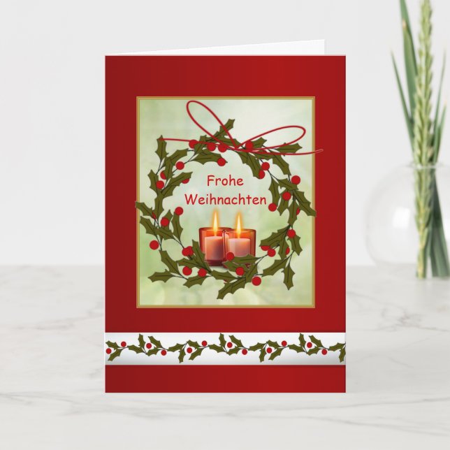 Cartes Pour Fêtes Annuelles Frohe Weihnachten Noël allemand - Holly, bougie (Devant)