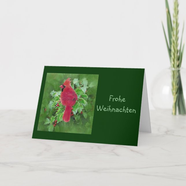 Cartes Pour Fêtes Annuelles Frohe Weihnachten Noël Cardinal Bird Holly (Devant)