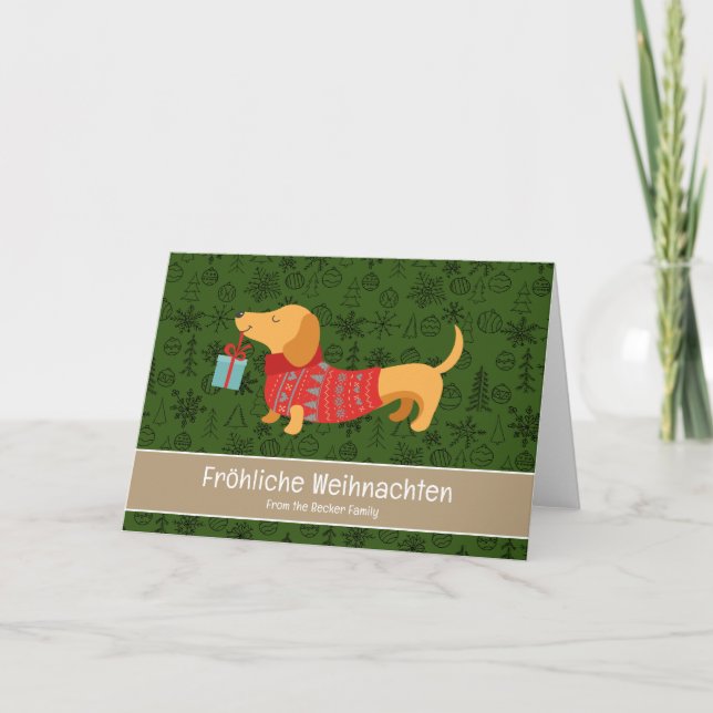 Cartes Pour Fêtes Annuelles Fröhliche Weihnachten, mignon dachshund (Devant)