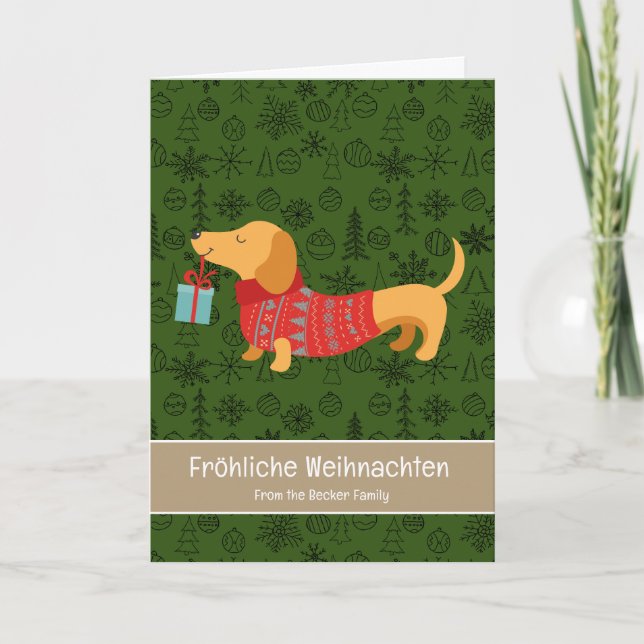 Cartes Pour Fêtes Annuelles Fröhliche Weihnachten, mignon dachshund (Devant)