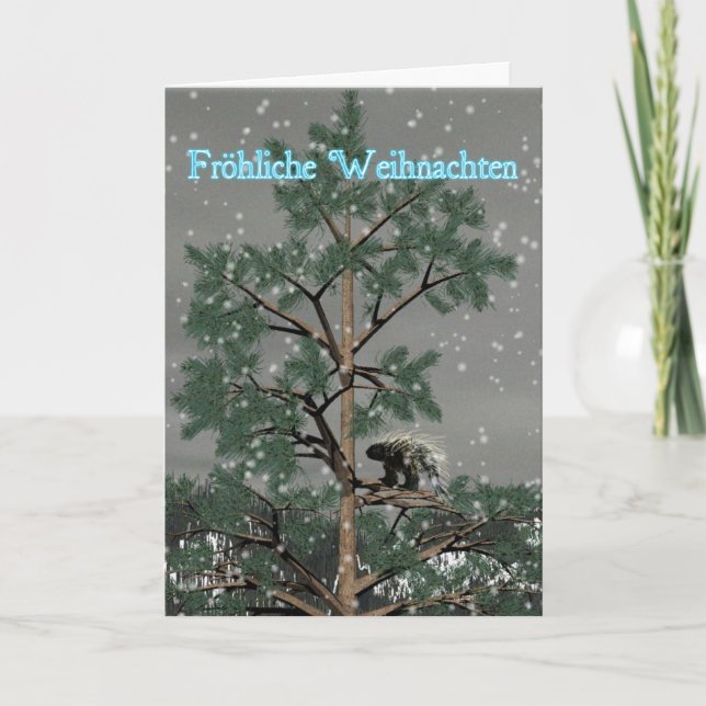 Cartes Pour Fêtes Annuelles Froliche Weihnachten - Porcupine Dans Un Pin (Devant)
