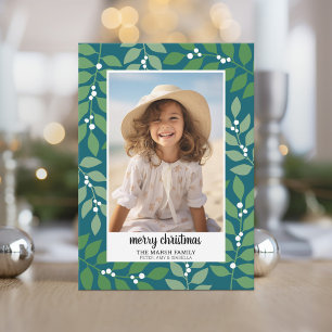 Cartes Pour Fêtes Annuelles Frontière botanique avec script photo Joyeux Noël