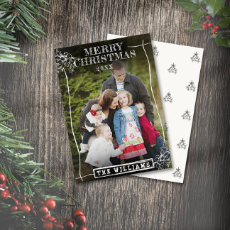 Cartes Pour Fêtes Annuelles Frontière de Noël rustique Nom de famille Photo de