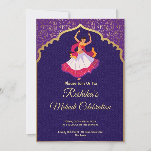 Cartes Pour Fêtes Annuelles Frontière motif violette asiatique Arabe dorée Meh (Devant)