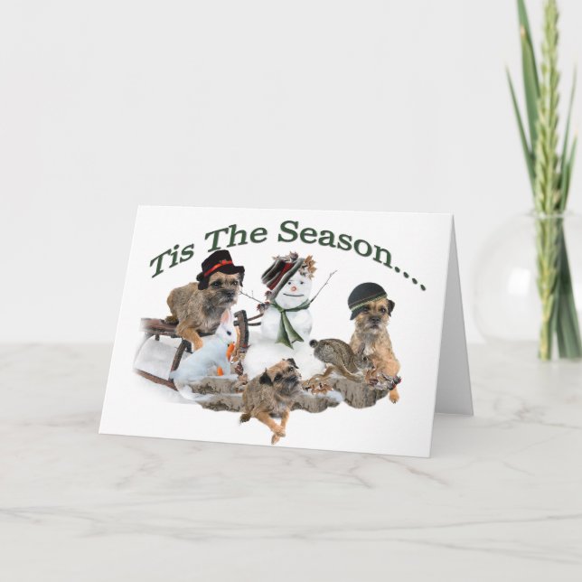 Cartes Pour Fêtes Annuelles Frontière Terrier Tis la saison (Devant)