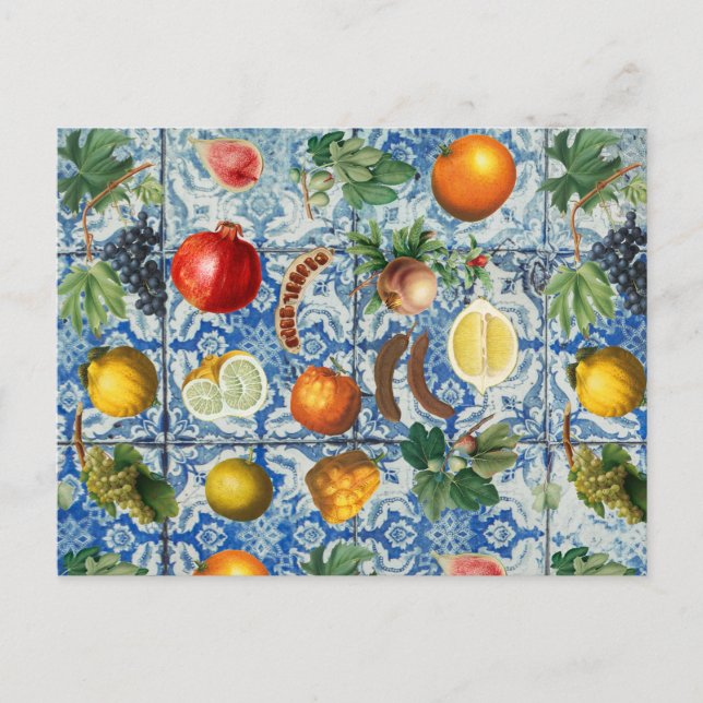 Cartes Pour Fêtes Annuelles Fruit d'été méditerranéen & Mosaïque Bleue Blanc (Devant)