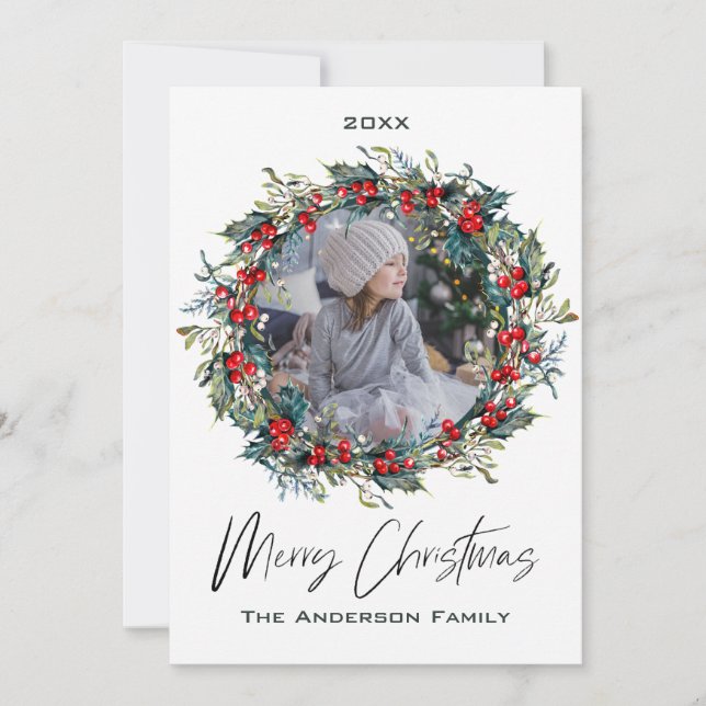 Cartes Pour Fêtes Annuelles Fruite de courge rustique Berry Photo Joyeux Noël (Devant)