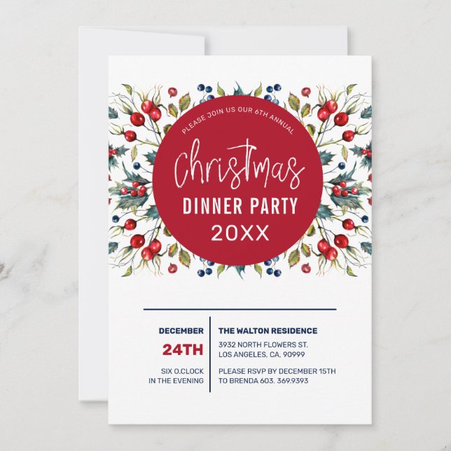 Cartes Pour Fêtes Annuelles Fruits rouges et feuillage vert de Noël (Devant)