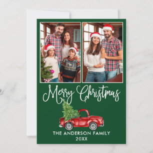 Cartes Pour Fêtes Annuelles Fun Calliage Noël Camion Rouge 2 Photo Vert